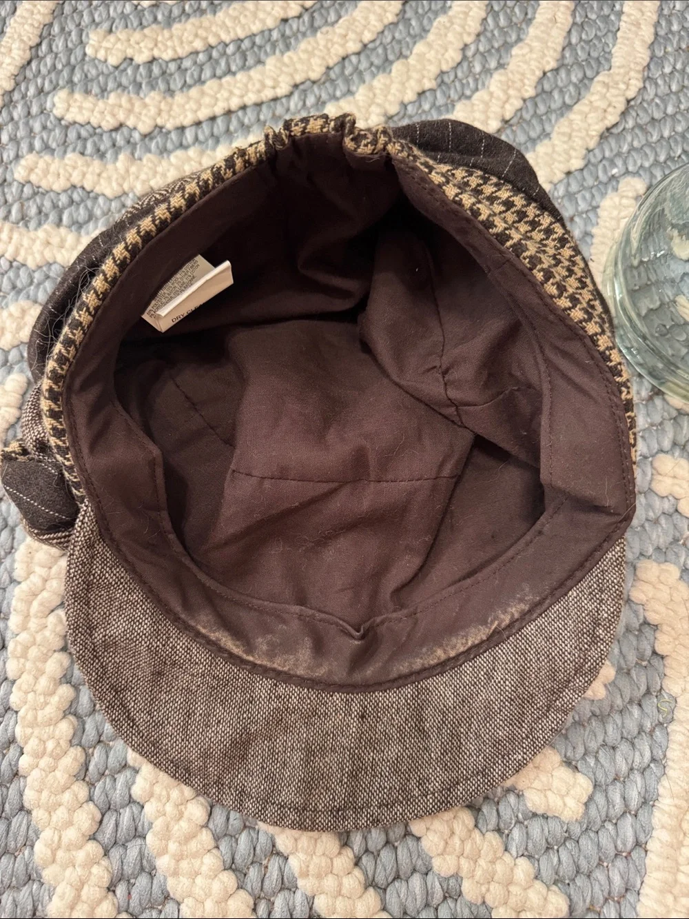 Vintage Y2K Brown Patchwork Newsboy Hat Baker Boy Cap M/L